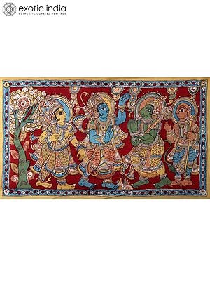 First Meet of Lord Ram and Lakshman with Sugriva and Hanuman | Kalamkari Painting