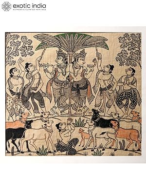Harmonious Brothers - Krishna And Balarama | Superfine Patachitra Painting