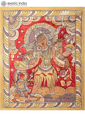 Lord Shiva Dancing and Nandi Playing Dholak | Kalamkari Painting