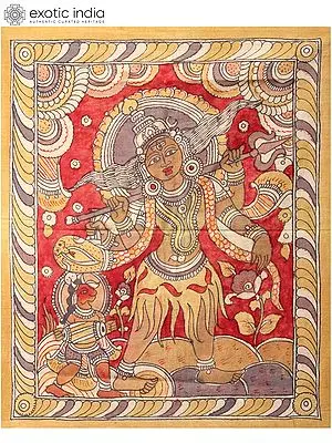 Lord Shiva Dancing and Nandi Playing Dholak | Kalamkari Painting