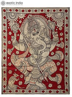 Dancing Lord Ganesha with Trident | Kalamkari Painting