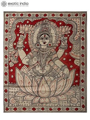 Four Armed Goddess Lakshmi Seated on Lotus | Kalamkari Painting