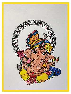 Lord Ganesha Painting by Deeksha Salame | Watercolor and Pigment Ink Pen