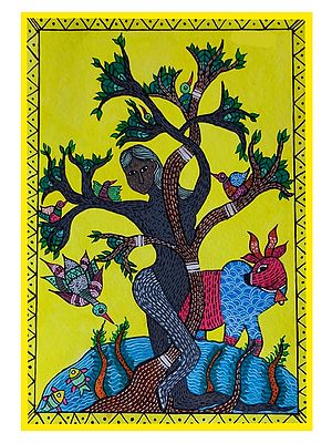 Tree Of Life - Story Of Gond Art | Watercolor On Paper | By Deeksha Salame