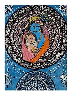 Radha Krishna - Attraction Of Mandala | Watercolor And Pigment Ink Pen | By Deeksha Salame