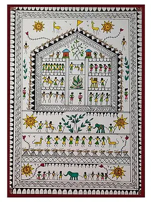 Village Life - Saura Tribal Art | Pigment Ink Pen On Paper | By Deeksha Salame