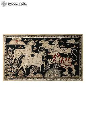 Tiger Hunting in The Jungle | Kalamkari Painting