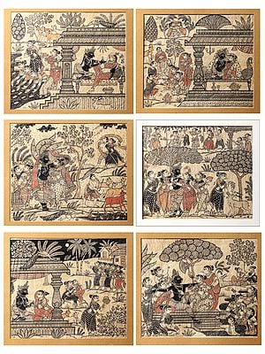 Krishna Painting of Six Seasons - Vasanta, Grishma, Varsha, Sharad, Hemanta, Shishira | Superfine Patachitra Painting