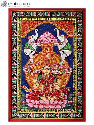 Goddess Gajalakshmi Seated on Lotus | Patachitra Art