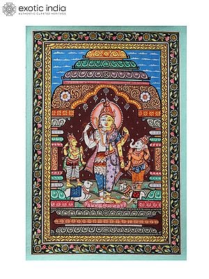 Ardhanarishvara with Ganesha and Karttikeya | Patachitra Painting