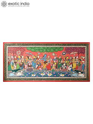 Radha-Krishna and Gopis | Patachitra Painting