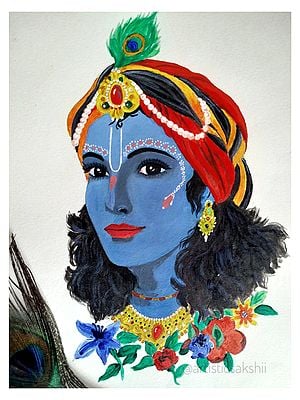 Lord Krishna Painting by Sakshi Thakur | Watercolor on Paper