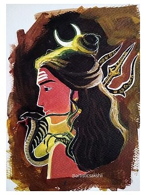 Shiva Shankara with Trident | Watercolor on Paper | By Sakshi Thakur