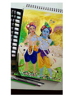 Lord Krishna and Balram | Watercolor on Paper | By Sakshi Thakur