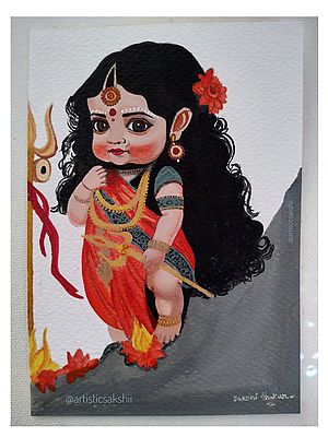 Goddess Durga Painting by Sakshi Thakur | Watercolor on Paper
