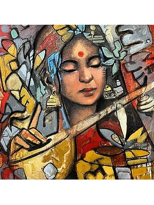 Meditative Goddess Saraswati | Mixed Media On Canvas | By Maadhvan Goyal