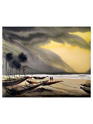 Storm At Seashore | Watercolor On Paper | By Samiran Sarkar