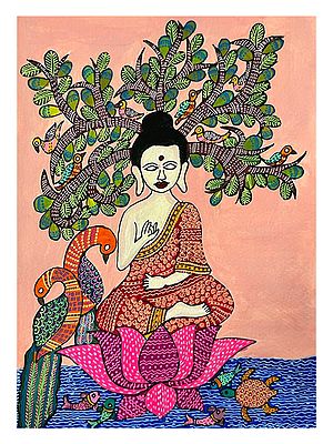 Mahatma Buddha With Nature | Gouache Colors | By Neha Singh