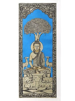 Lord Buddha Seated Under The Bodhi Tree | Watercolor on Silk | Pattachitra Painting