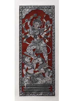 Mahishasur-Mardini Goddess Durga | Watercolor on Silk | Pattachitra Painting