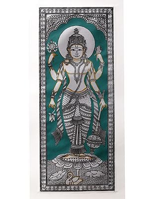 Standing Lord Vishnu | Watercolor on Silk | Pattachitra Painting