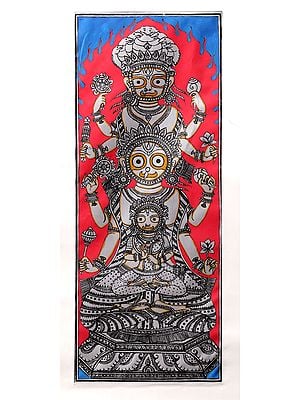 Jagya Narayan - Lord Jagannath, Subhadra and Balabhadra | Watercolor on Silk | Pattachitra Painting