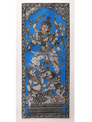Goddess Mahishasur-Mardini | Watercolor on Silk | Pattachitra Painting