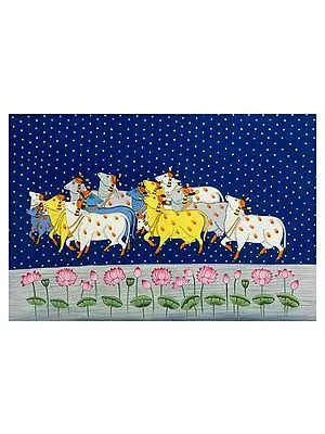Bunch Of Pichwai Cows | Natural Color On Cloth | By Jagriti Bhardwaj