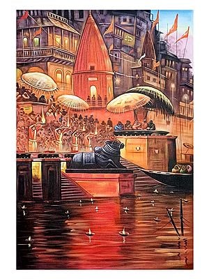 The Divine Ghat Of Varanasi | Oil Painting On Canvas | By Jagriti Bhardwaj
