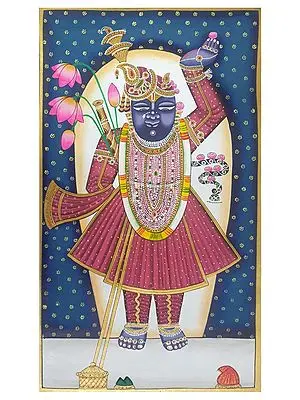 Shrinathji With Beautiful Lotus | Natural Color On Cloth | By Jagriti Bhardwaj
