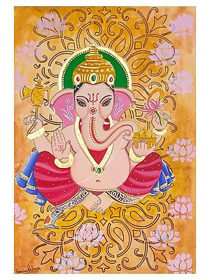 Chaturbhuja Lord Ganapati | Premium Poster Colors On Paper | By Yamini Pahwa