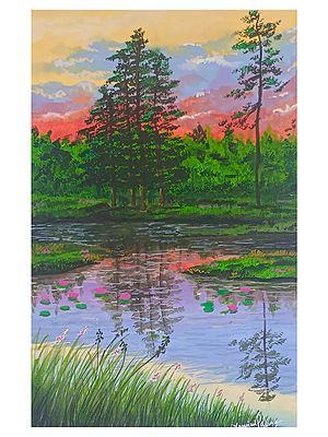 Beautiful Sunset Landscape | Premium Poster Colors On Paper | By Yamini Pahwa