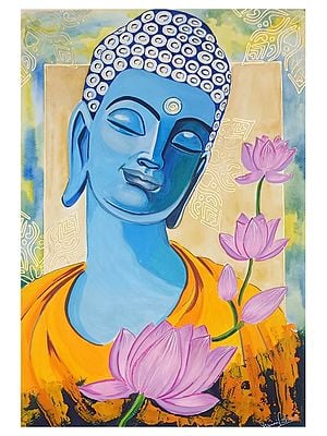 Peaceful Buddha With Lotus | Mixed Medium | By Yamini Pahwa