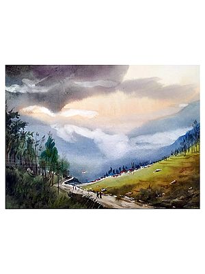 Cloudy Himalaya Mountain Landscape | Watercolor On Handmade Paper | By Samiran Sarkar
