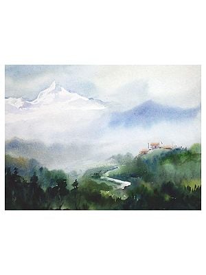 Misty Cloudy Himalaya Mountain Painting | Watercolor On Paper | By Samiran Sarkar