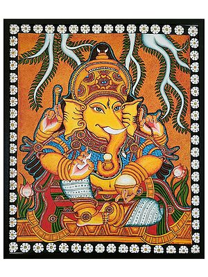 Beautiful Painting Of Lord Ganesha | Acrylic On Canvas | By Preetha N V | With Frame
