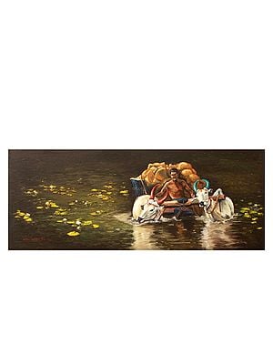 Bullock Cart In Water | Oil On Canvas | By Sri Ram