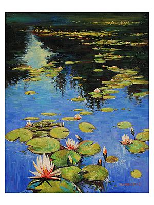 Calm Pond Of Lotus | Oil On Canvas | By Devraj