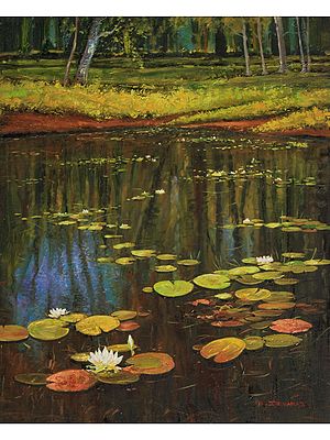 Edge Of Lotus Pond | Oil On Canvas | By Devraj