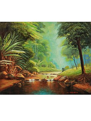 Beautiful Landscape With Lake | Oil On Canvas | By Devraj