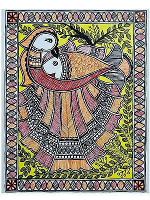 Fish And Peacock Bond | Acrylic On Handmade Canvas Sheet | By Pritanjali