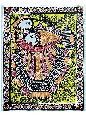 Fish And Peacock Bond | Acrylic On Handmade Canvas Sheet | By Pritanjali