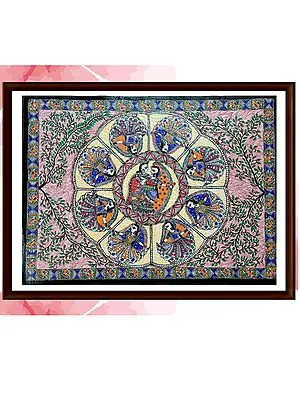 Radha And Krishna Ras With Gopis | Acrylic On Handmade Canvas Sheet | By Pritanjali