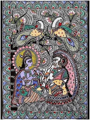 Connection Of Beauty - Radha And Krishna | Acrylic On Handmade Canvas Sheet | By Pritanjali