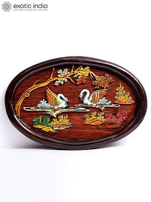 18" Hand Painted 3D Floating Swans | Natural Color On Wood Panel With Inlay Work