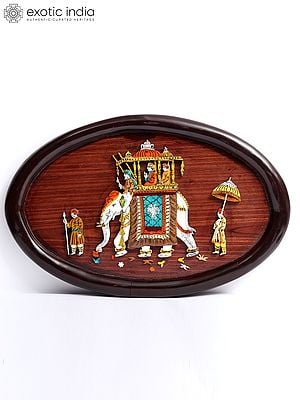 18" Royal Ride On Elephant | 3D Inlay Work | Natural Color On Wood