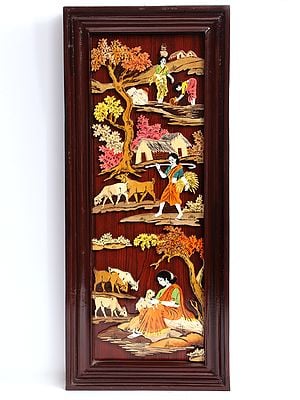 30" A Busy Day - Rural View | 3D Inlay Work | Natural Color On Wood