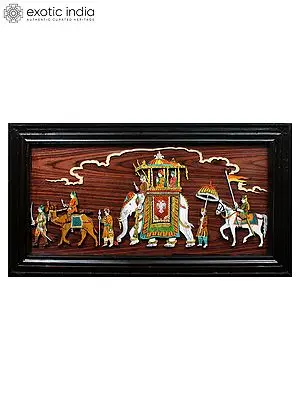 30" Royal Ride With Soldiers | Natural Color On 3D Wood Painting With Inlay Work
