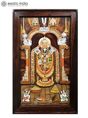 30" Lord Tirupati Balaji - Rajbhog | Natural Color On 3D Wood Painting With Inlay Work