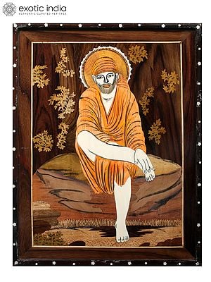 24" Sitting Sai On Stone | Natural Color On Wood Panel With Inlay Work